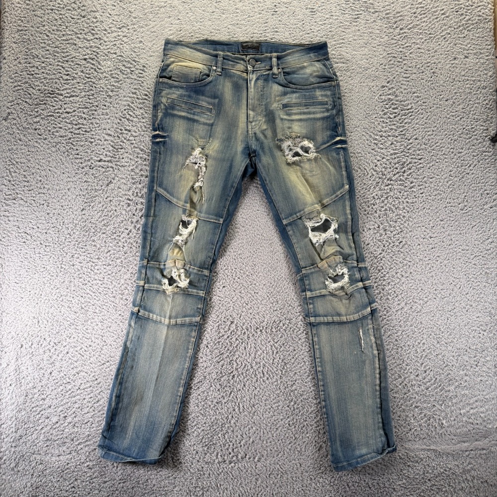 Steve's Jeans Mens 32x32 Blue Cotton Denim Skinny Distressed Workwear Stretch